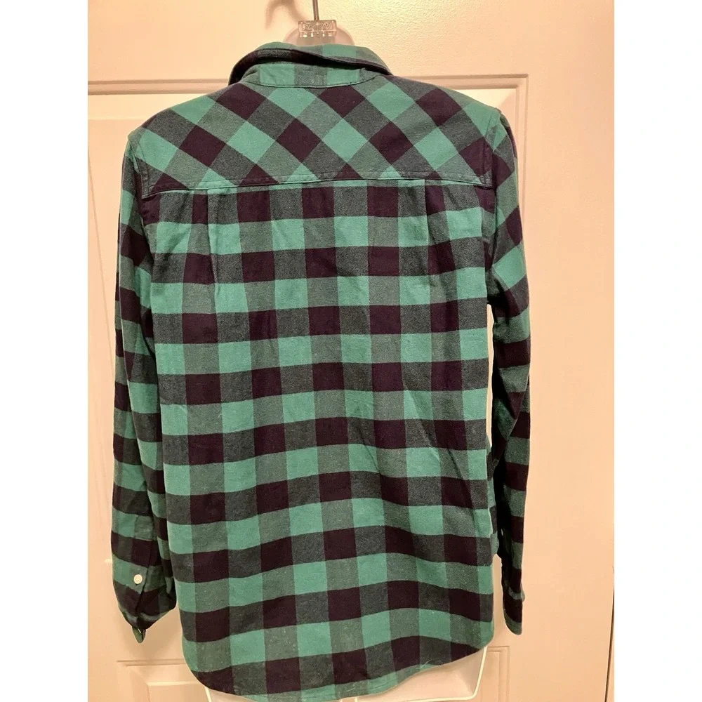 J Crew Women's Size S Plaid Green‎ Half Zip Lumberjack Flannel Long Sleeve Shirt